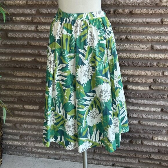 Vintage Green Floral Handmade Full Gathered Skirt - Picture 6 of 7